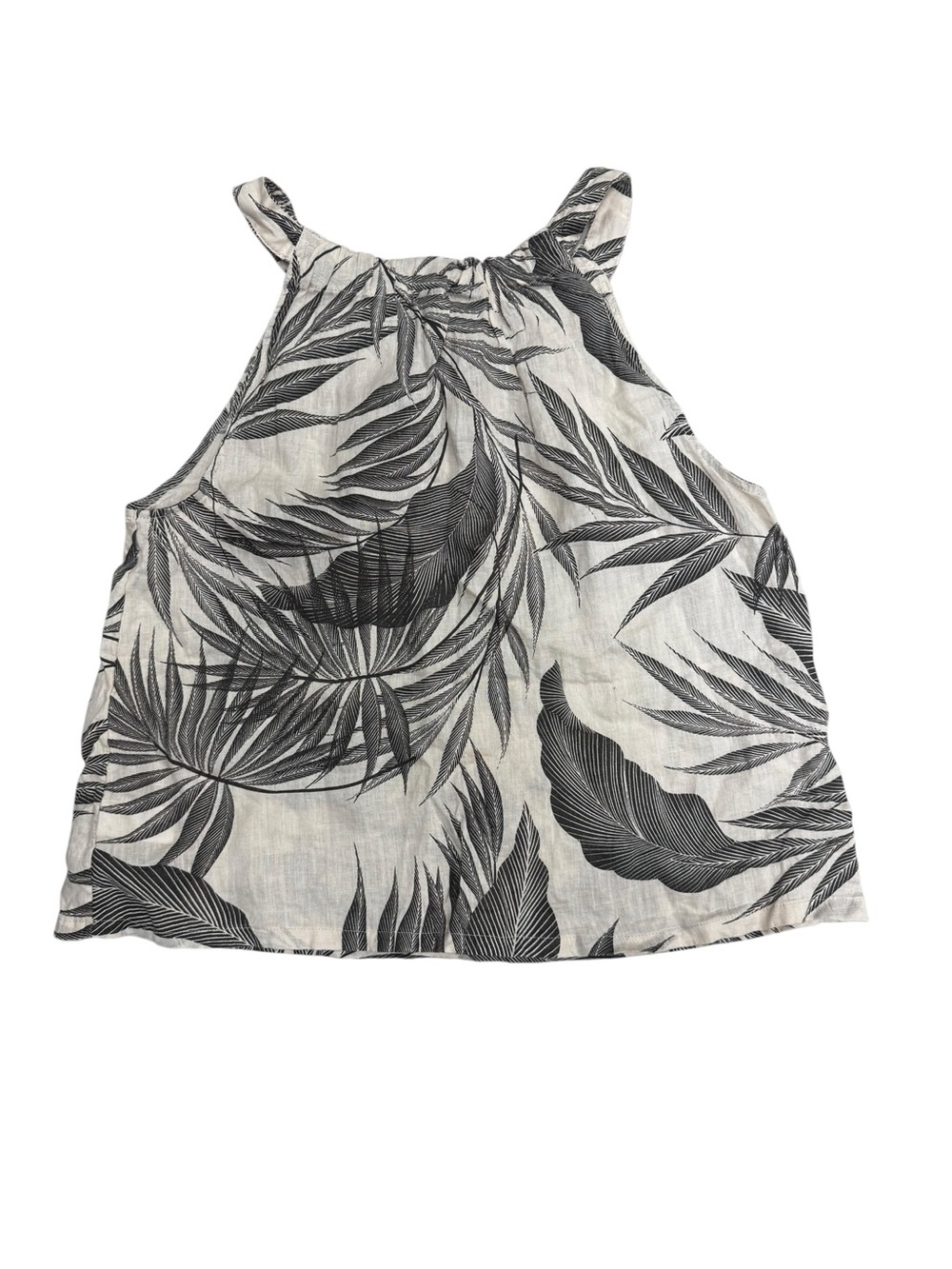 Tahari Women's Sleeveless Linen Top Sz M Black Leaf Print